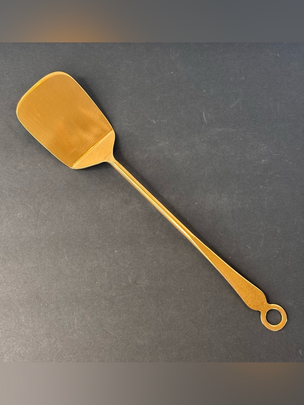 Gold Stainless Steel Kitchen Utensil Spatula With Open Hook For Hanging 14.75”